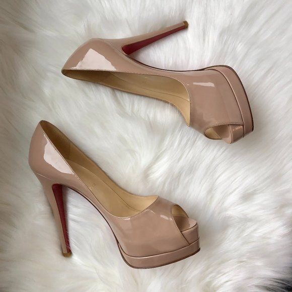 Christian Louboutin Nude Palais Royal 120 Patent Leather Open Toe Heel Size 38.5 - Picture 5 of 14